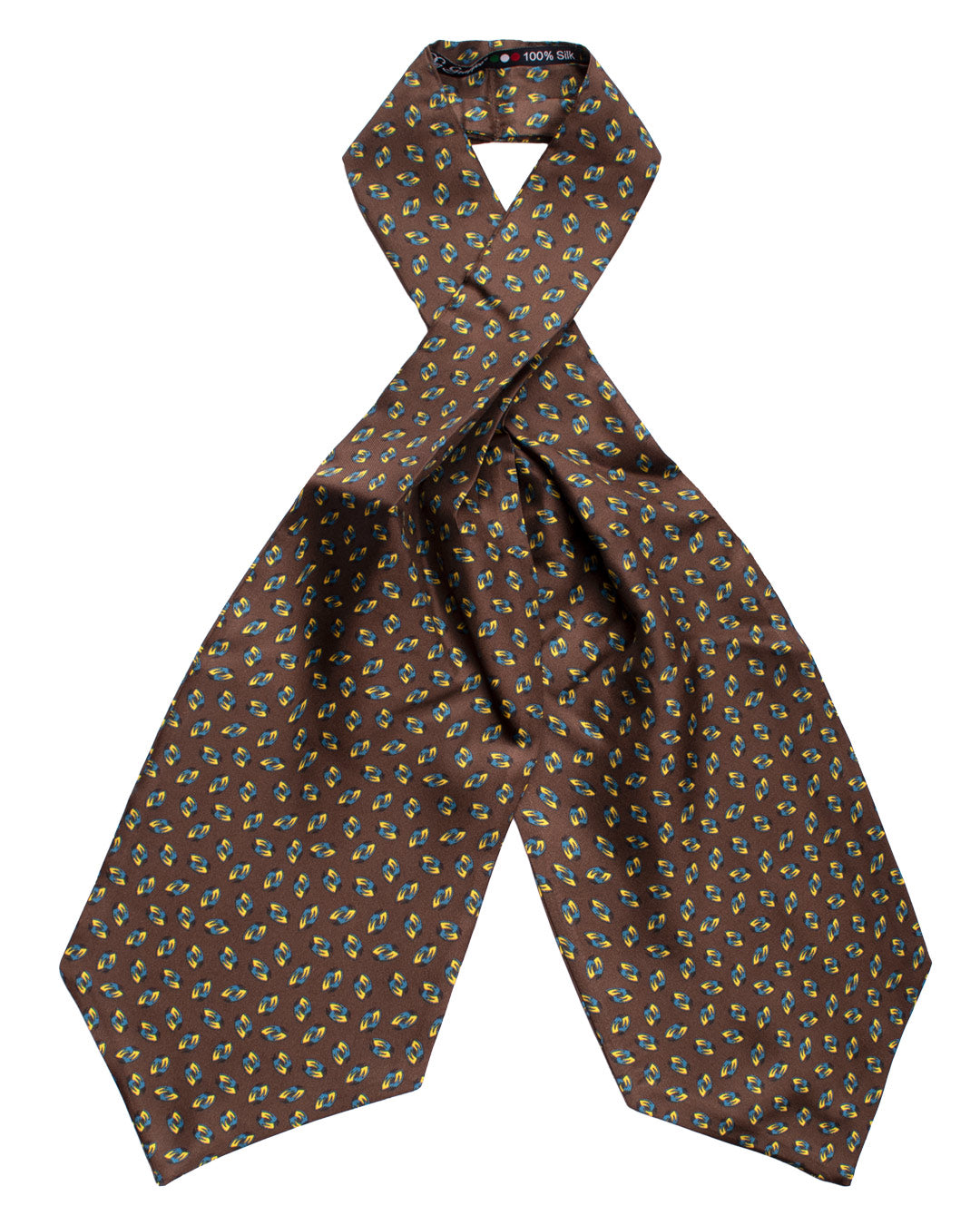 Ascot Stampa di Seta Marrone Fantasia Gialla Celeste AS167 Fronte