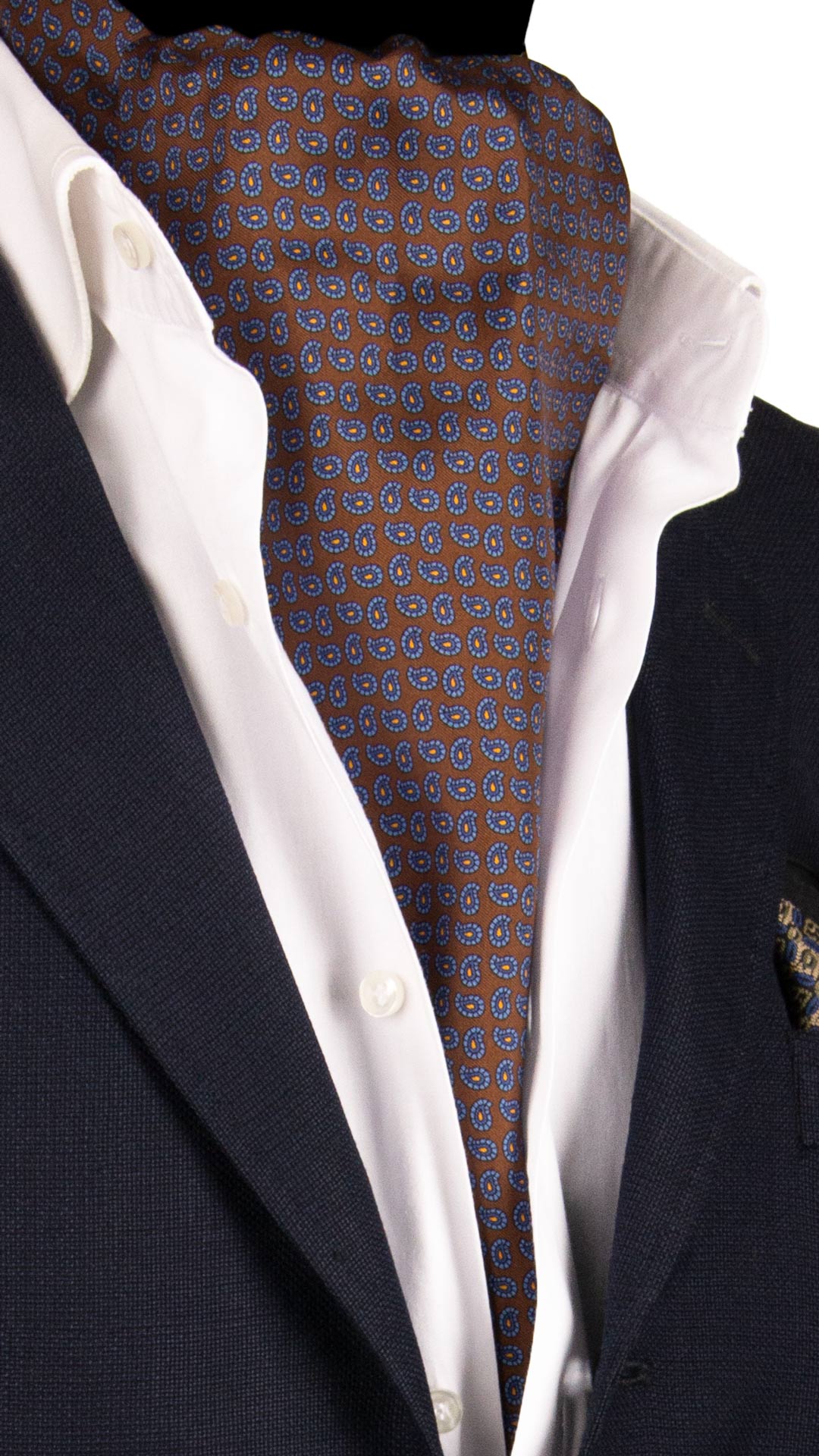 Ascot Stampa di Seta Marrone Paisley Celeste Arancione AS119 Made in Italy Graffeo Cravatte