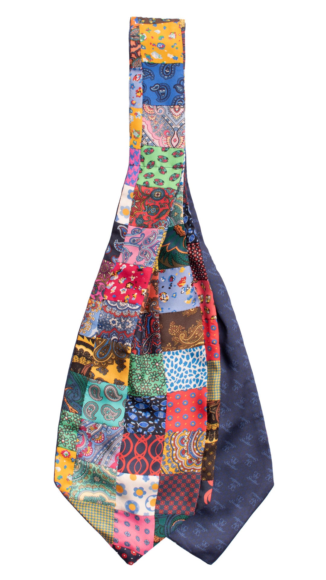 Ascot Stampa di Seta Vintage Patchwork Fantasia Multicolor AP117 Made in Italy Graffeo Cravatte Retro