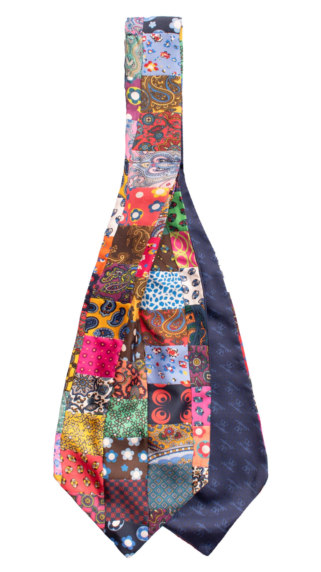 Ascot Stampa di Seta Vintage Patchwork Fantasia Multicolor AP118 Made in Italy Graffeo Cravatte Retro