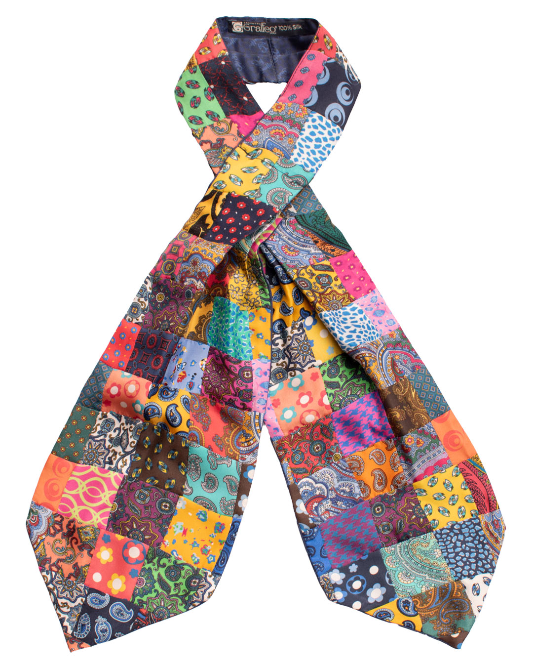 Ascot Stampa di Seta Vintage Patchwork Fantasia Multicolor AP119 Made in Italy Graffeo Cravatte Intera