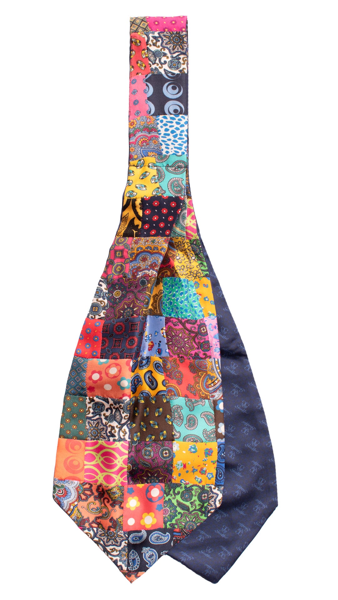 Ascot Stampa di Seta Vintage Patchwork Fantasia Multicolor AP119 Made in Italy Graffeo Cravatte Retro