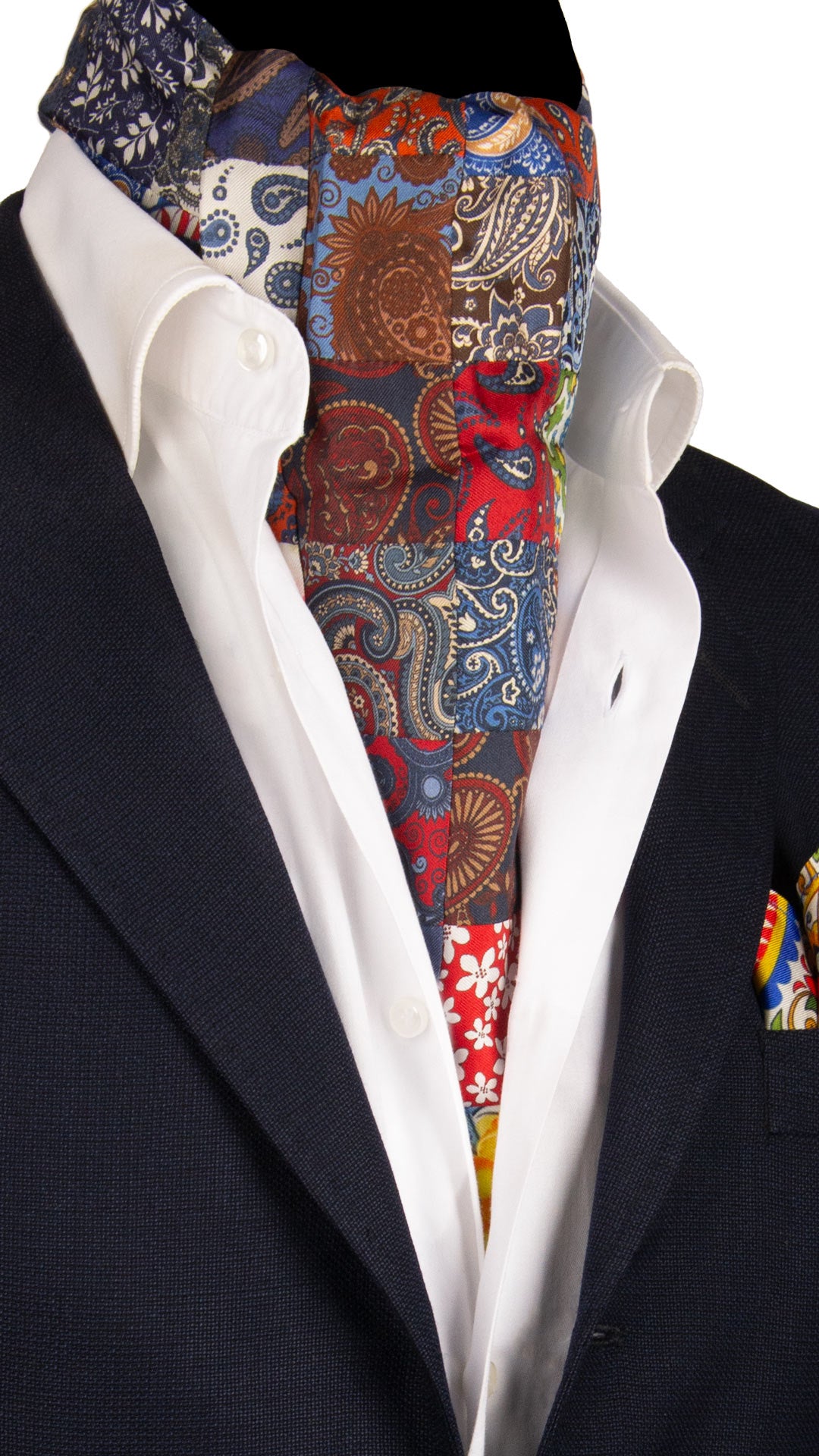 Ascot Stampa di Seta Vintage Patchwork Fantasia Multicolor AP22 Indossata