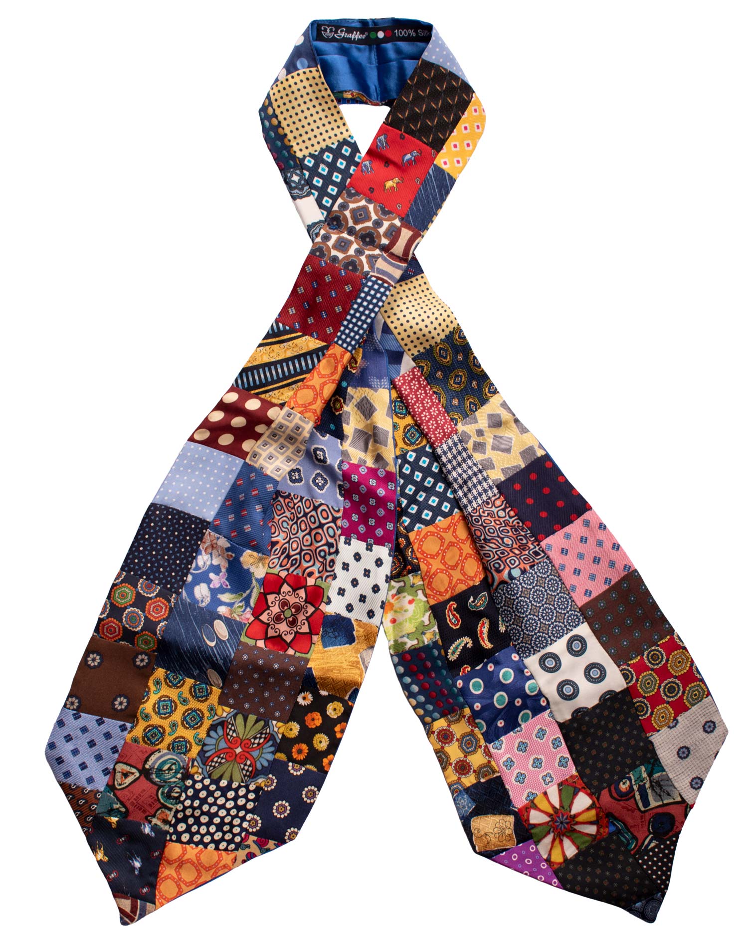 Ascot Stampa di Seta Vintage Patchwork Fantasia Multicolor AP36 Intera Made in Italy Graffeo Cravatte