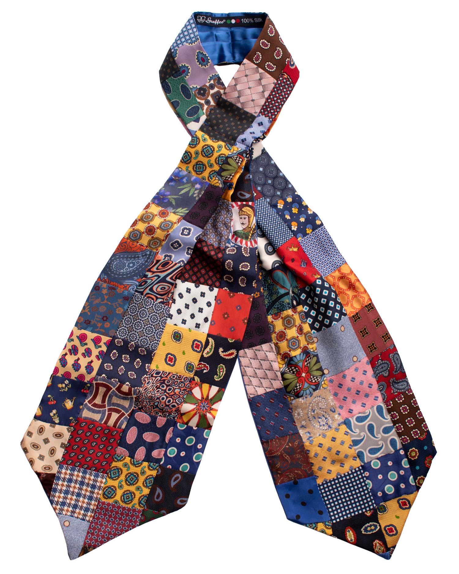 Ascot Stampa di Seta Patchwork Fantasia Multicolor AP37 Intera Made in Italy Graffeo Cravatte