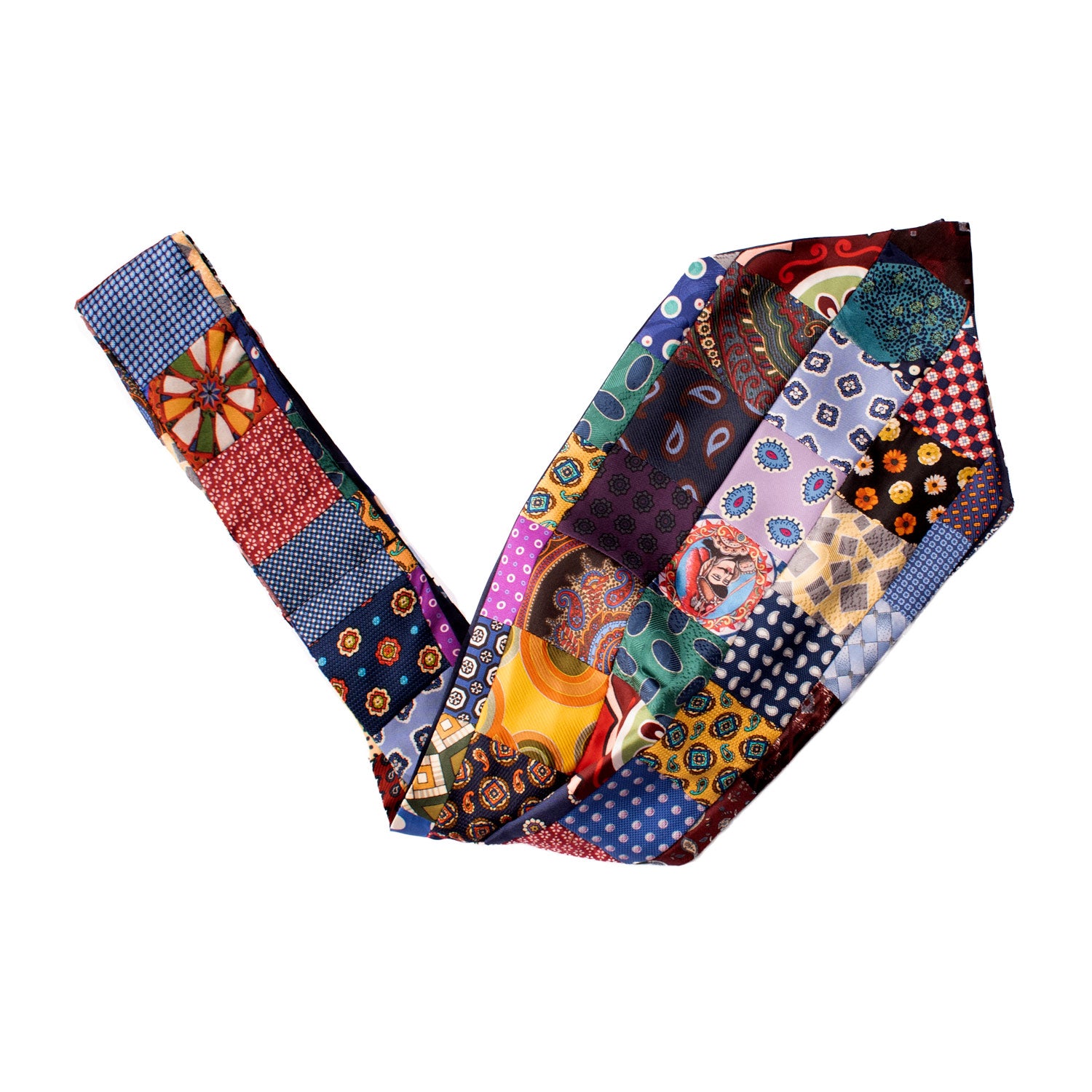 Ascot Stampa di Seta Vintage Patchwork Fantasia Multicolor AP38 V