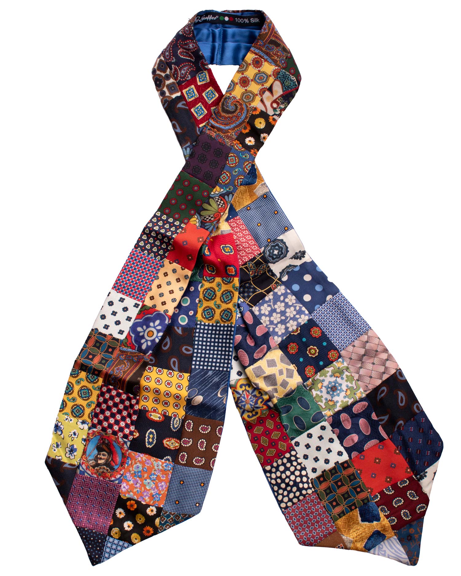 Ascot Stampa di Seta Vintage Patchwork Fantasia Multicolor AP40 Intera Made in Italy Graffeo Cravatte
