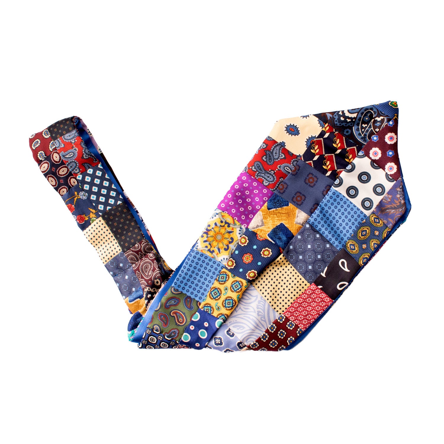 Ascot Stampa di Seta Vintage Patchwork Fantasia Multicolor AP41 V