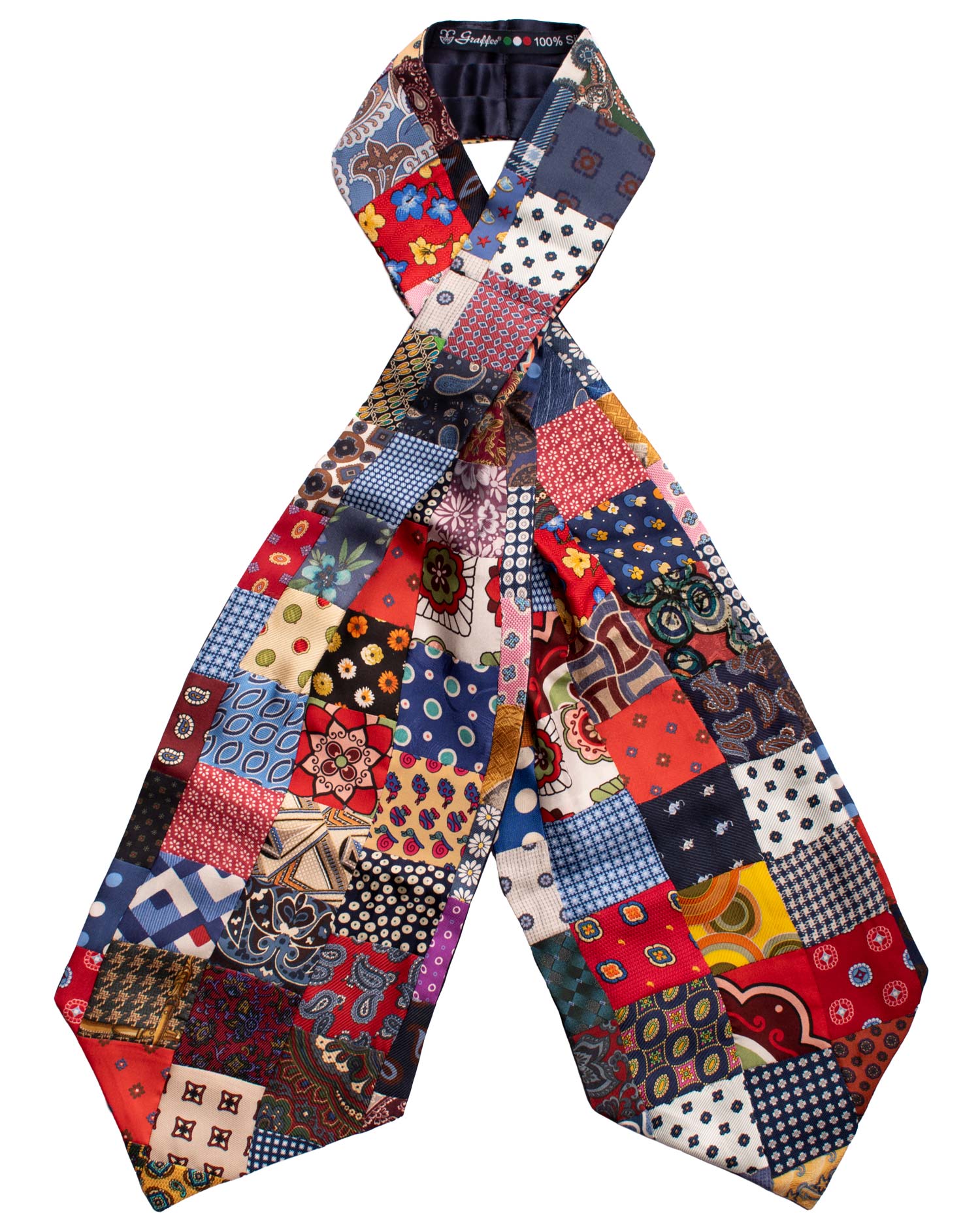 Ascot Stampa di Seta Patchwork Fantasia Multicolor AP46 Intera Made in Italy Graffeo Cravatte