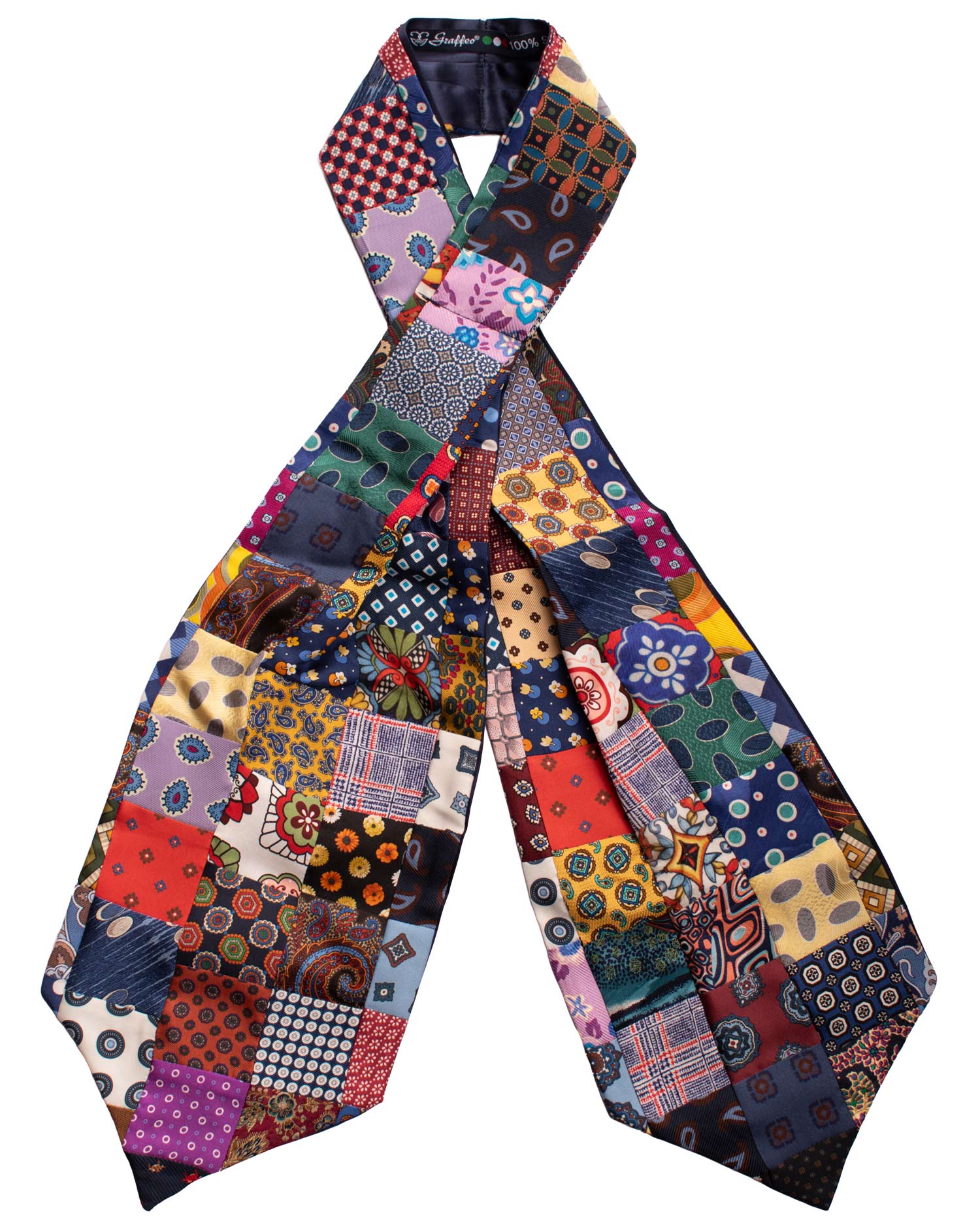 Ascot Stampa di Seta Vintage Patchwork Fantasia Multicolor AP49 Intera Made in Italy Graffeo Cravatte