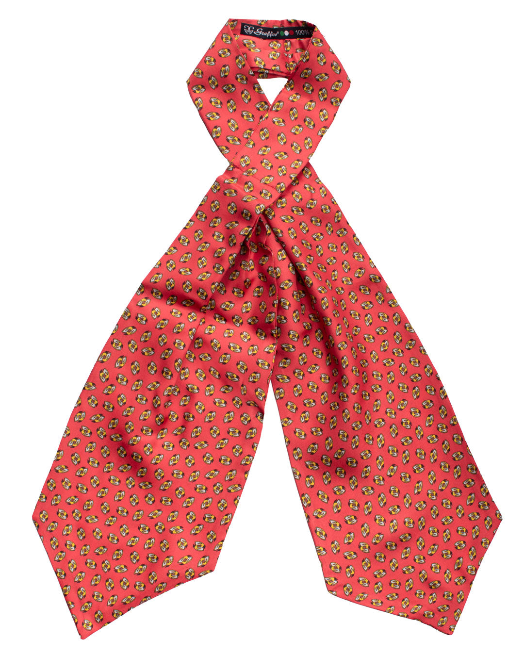 Ascot Stampa di Seta Rosa Pompelmo Fantasia Gialla Bianca AS156 Fronte