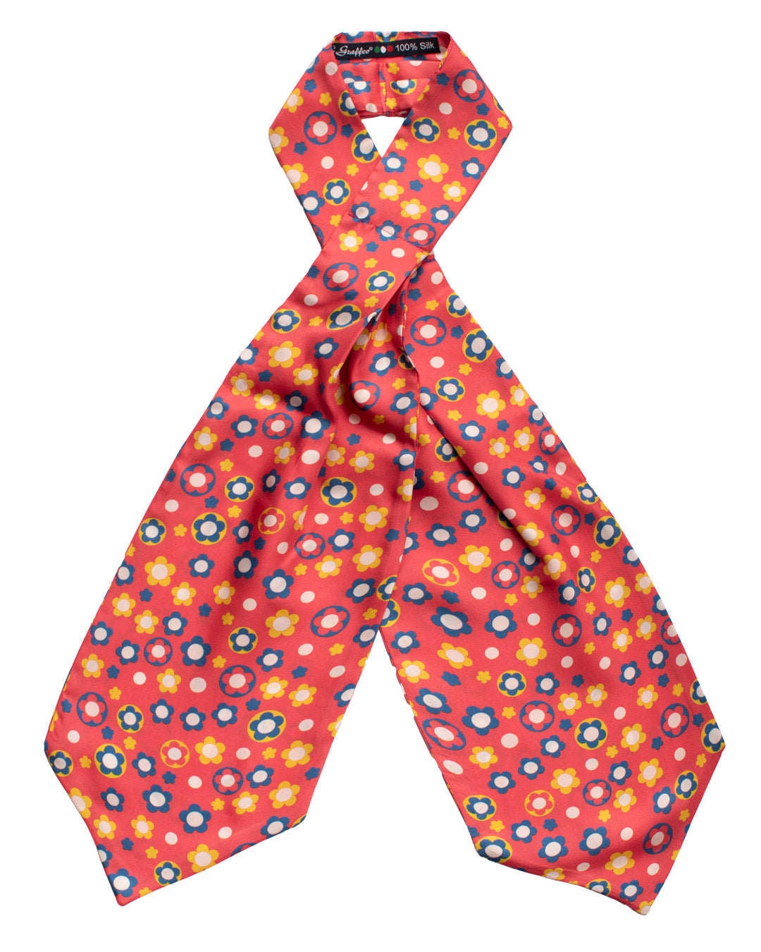 Ascot Stampa di Seta Rosa Pompelmo a Fiori Multicolor AS160 Fronte