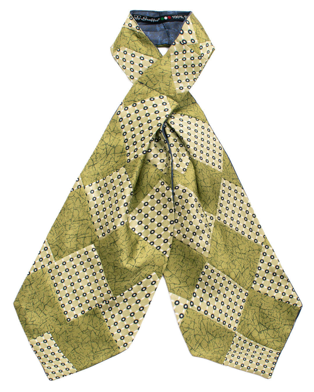 Ascot-Stampa-di-Seta-Verde-Vintage-Patchwork-Fantasia-Blu-Bianca-AP110-Intera