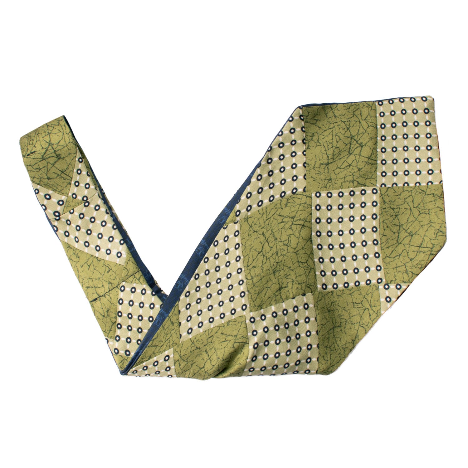 Ascot-Stampa-di-Seta-Verde-Vintage-Patchwork-Fantasia-Blu-Bianca-AP110
V