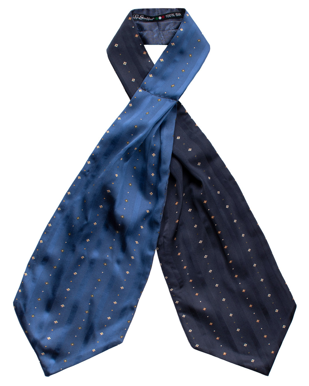 Ascot di Seta Tinto in Filo Double Blu Cobalto Blu Fantasia Multicolor AS203 Graffeo Cravatte Made in Italy Intera
