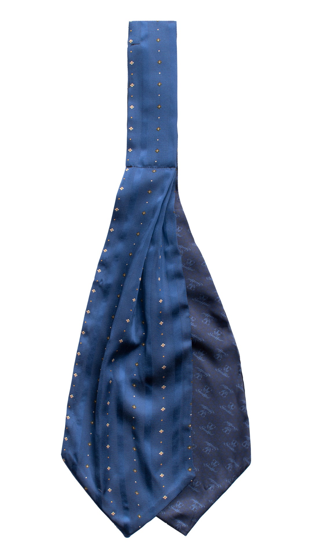 Ascot di Seta Tinto in Filo Double Blu Cobalto Blu Fantasia Multicolor AS203 Graffeo Cravatte Made in Italy Retro