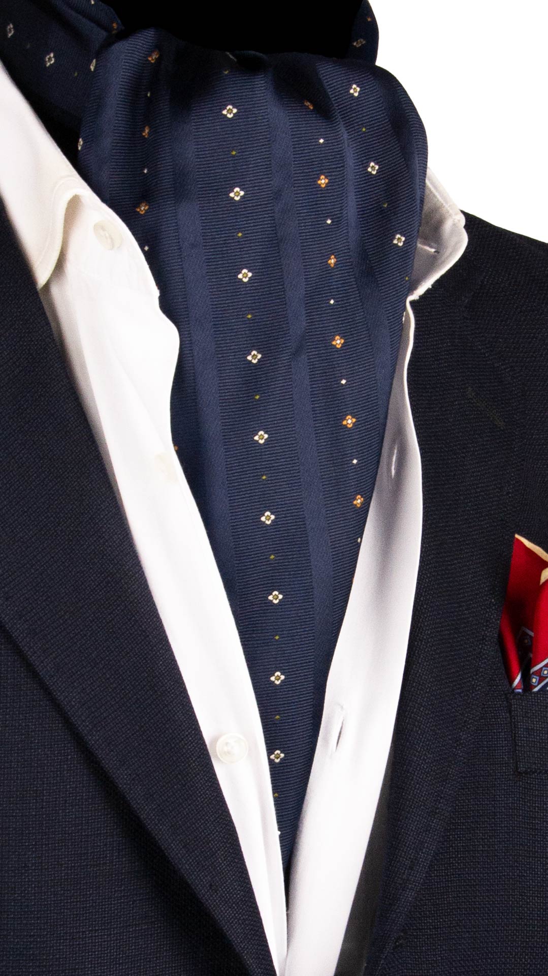 Ascot di Seta Tinto in Filo Double Blu Cobalto Blu Fantasia Multicolor AS203 Graffeo Cravatte Made in Italy