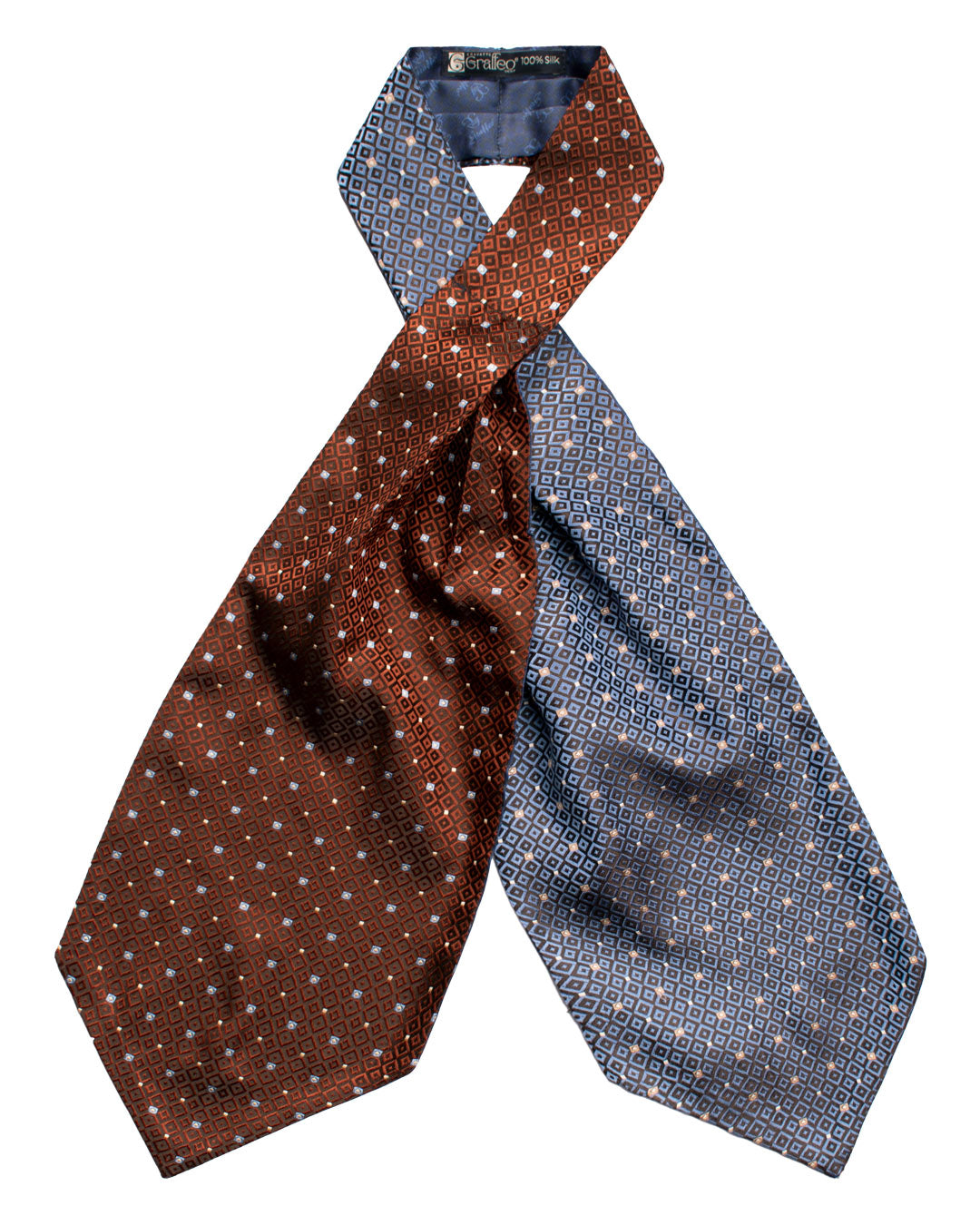 Ascot di Seta Tinto in Filo Double Celeste Marrone Fantasia Multicolor AS209 Graffeo Cravatte Made in Italy Intera