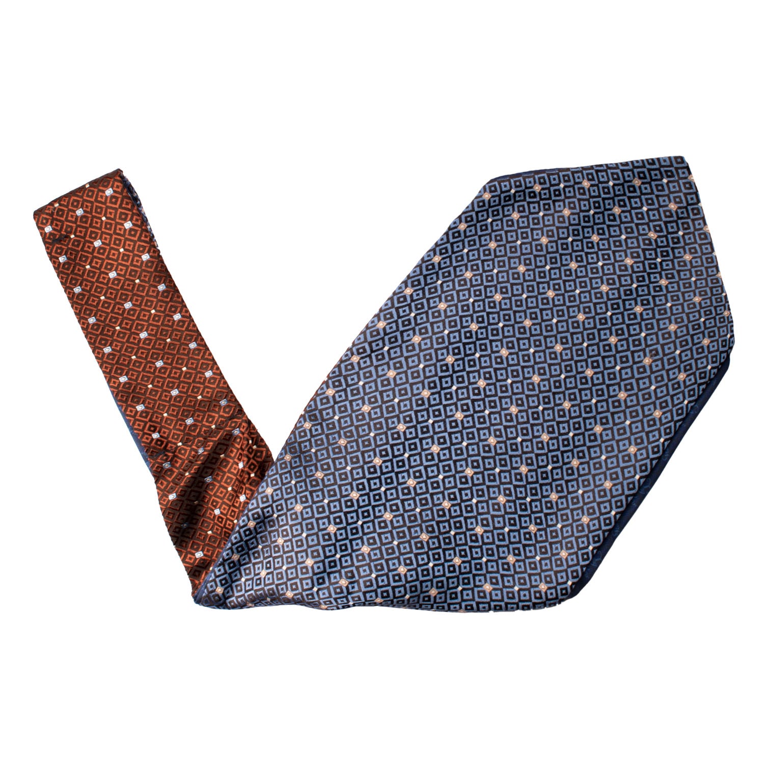 Ascot di Seta Tinto in Filo Double Celeste Marrone Fantasia Multicolor AS209 Graffeo Cravatte Made in Italy V