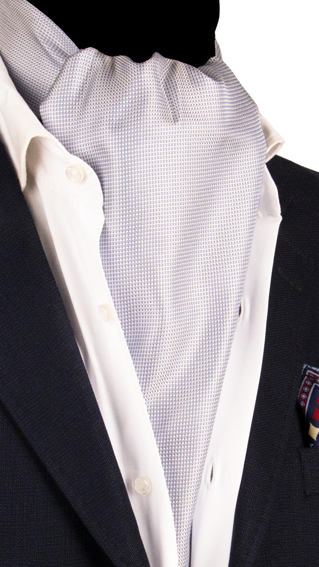 Man Pearl Grey Silk Ascot Light Blue Pattern AS231