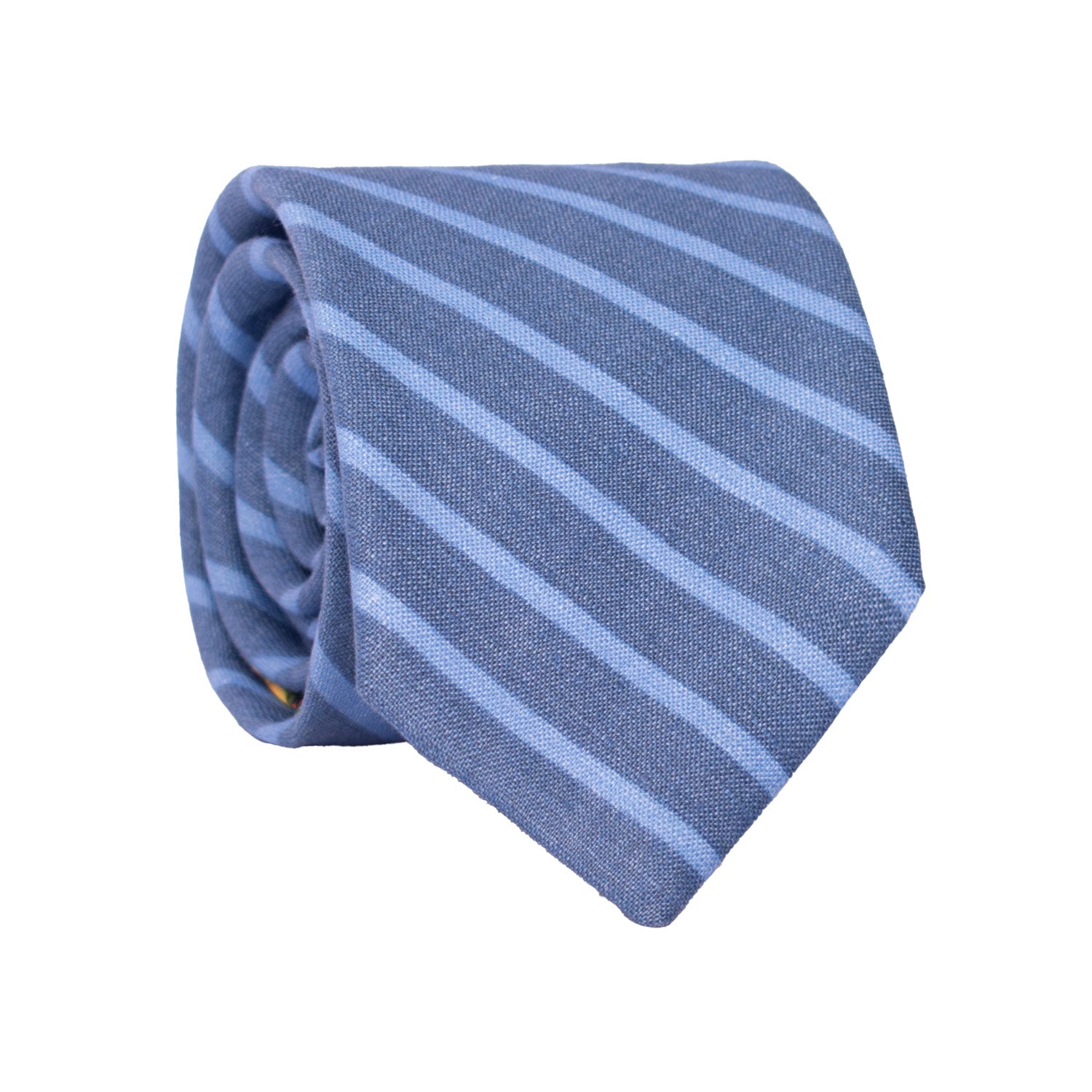 Cravatta in Cotone Lino Avio con Righe Celesti 7475 Made in Italy Graffeo Cravatte Rotolo