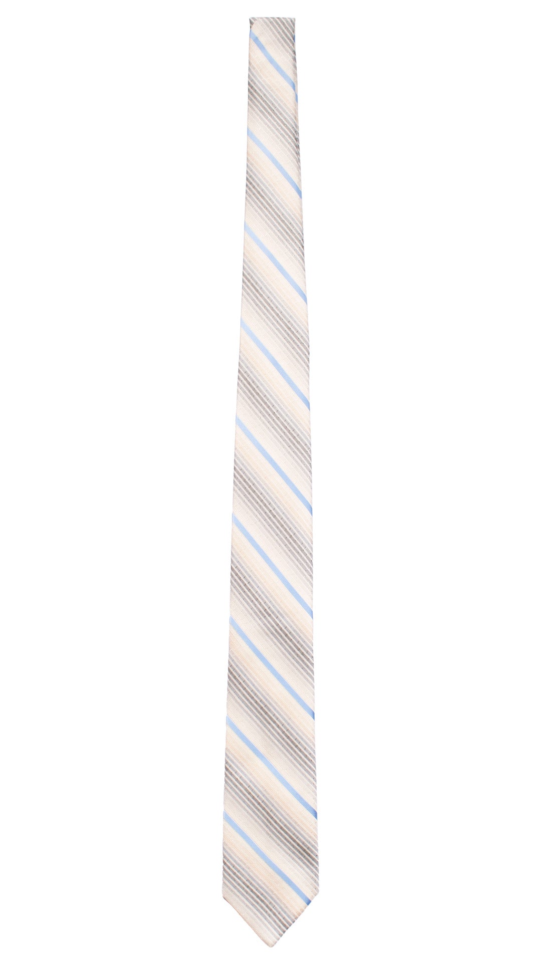 Cravatta Regimental di Seta con Righe Grigie Color Crema Celesti 7469 Made in Italy Graffeo Cravatte Intera