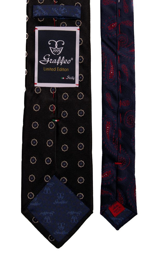 Cravatta Blu Notte a Fiori Bluette Nodo in Contrasto Bluette Fantasia Made in Italy Graffeo Cravatte Pala