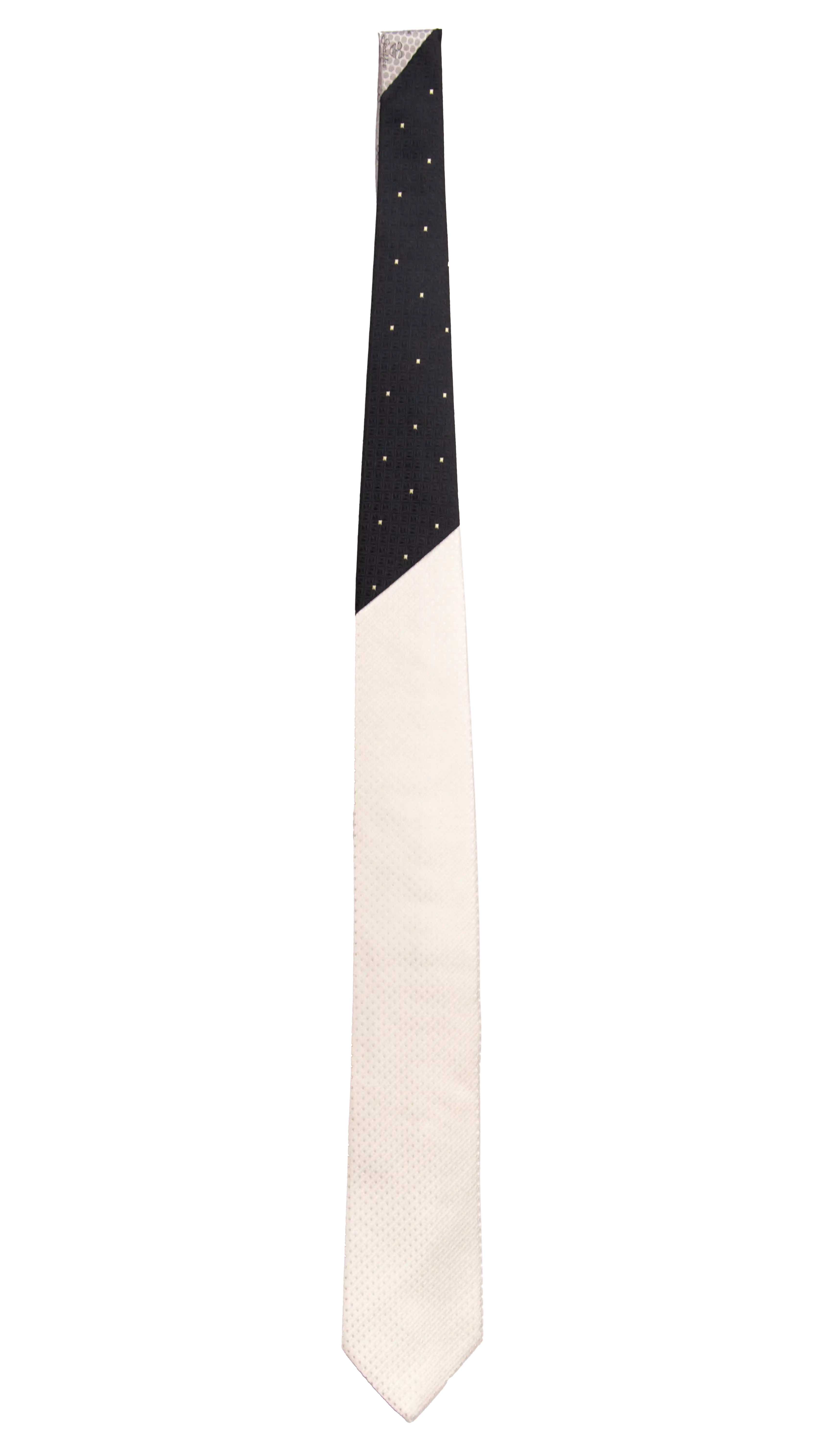 Cravatta Cerimonia Bianco Perla Nodo in Contrasto Blu Fantasia Color Champagne Made in Italy Graffeo Cravatte intera