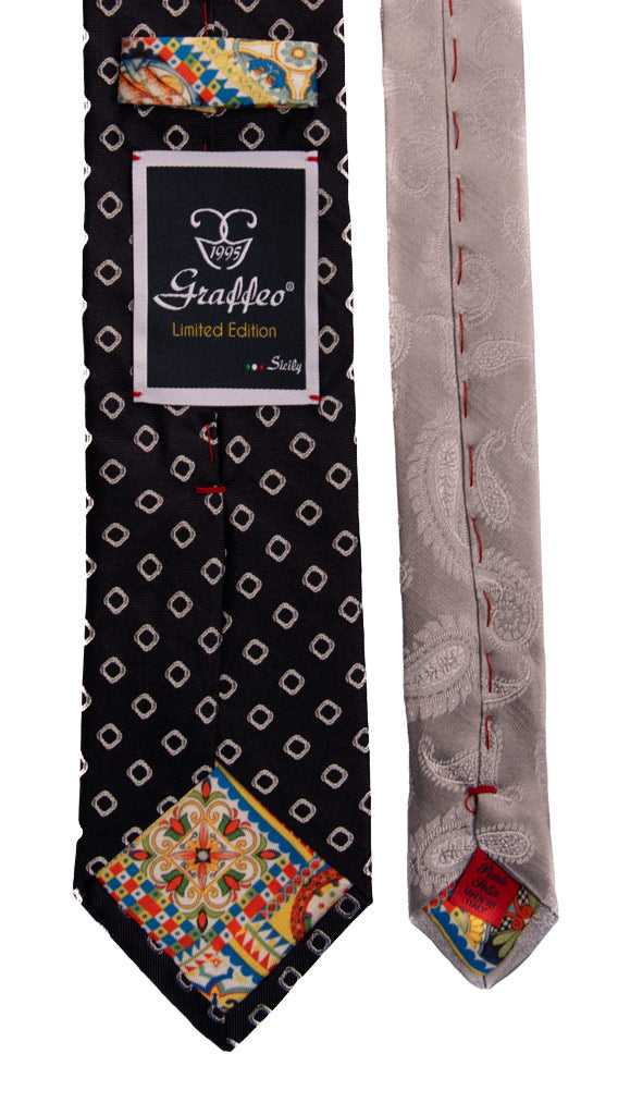 Cravatta Cerimonia Blu Fantasia Grigia Argento Nodo in Contrasto Grigio Argento Made in Italy Graffeo Cravatte Pala