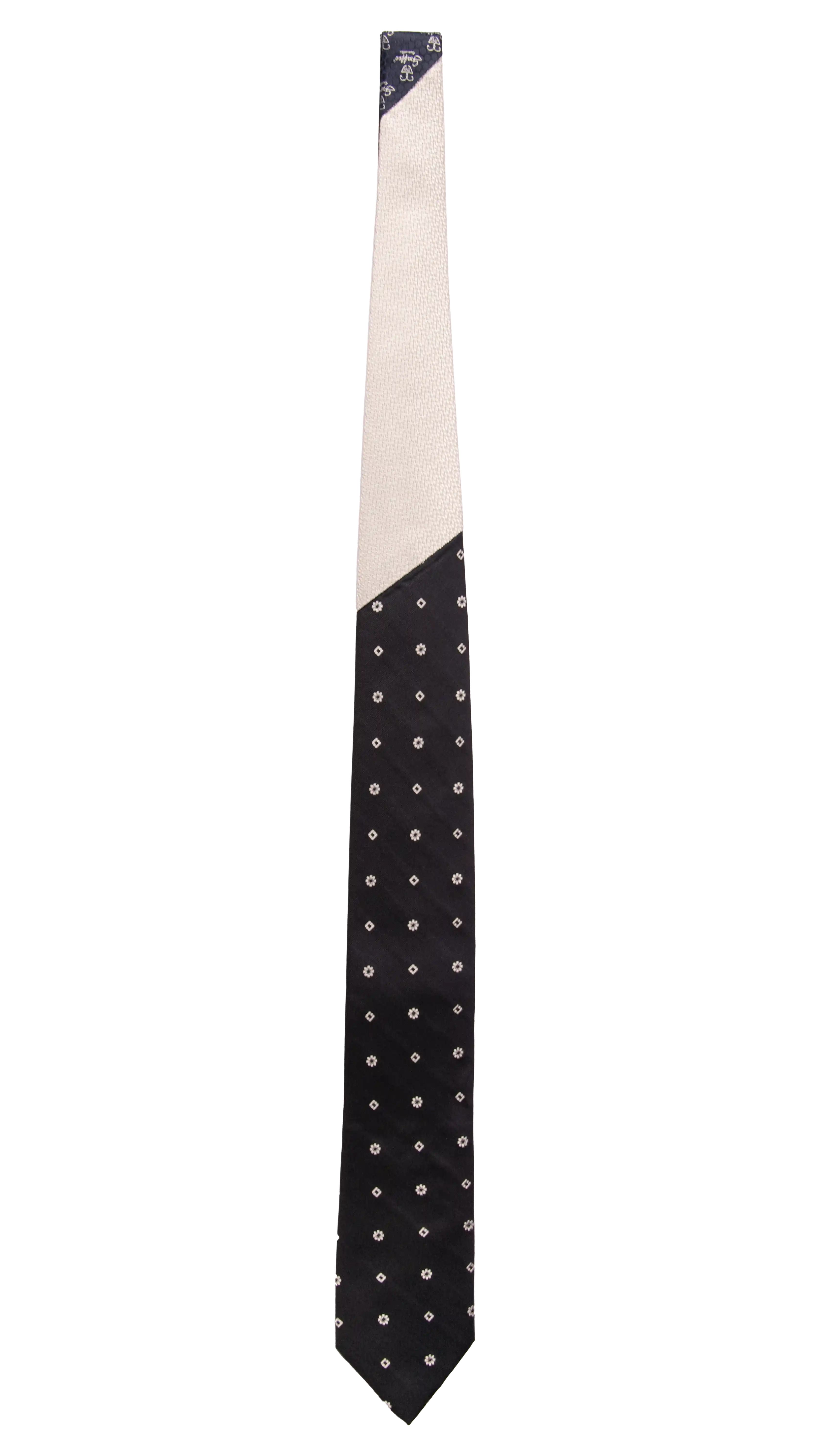 Cravatta Cerimonia Blu Fantasia Grigia Argento Nodo in Contrasto Grigio Argento Made in Italy Graffeo Cravatte Intera