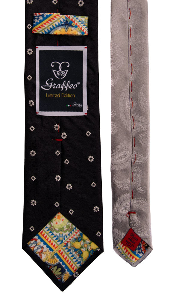 Cravatta Cerimonia Blu Fantasia Grigia Argento Nodo in Contrasto Grigio Argento Made in Italy Graffeo Cravatte Pala