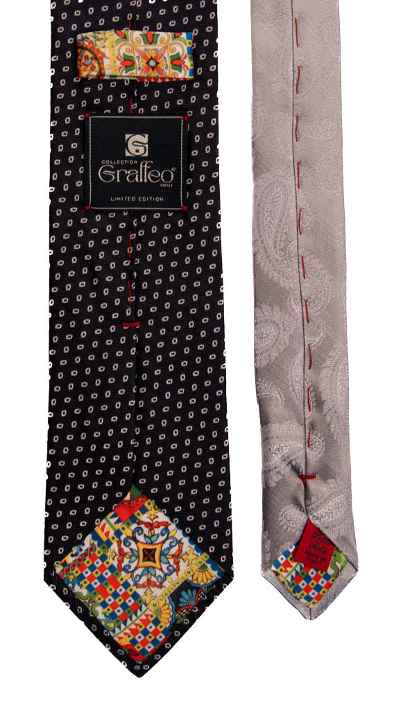 Cravatta Cerimonia Blu Fantasia Grigia Argento Nodo in Contrasto Grigio Argento Fantasia Made in Italy Graffeo Cravatte Pala