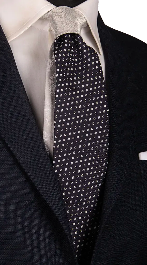 Cravatta Cerimonia Blu Fantasia Grigia Argento Nodo in Contrasto Grigio Argento Fantasia Made in Italy Graffeo Cravatte