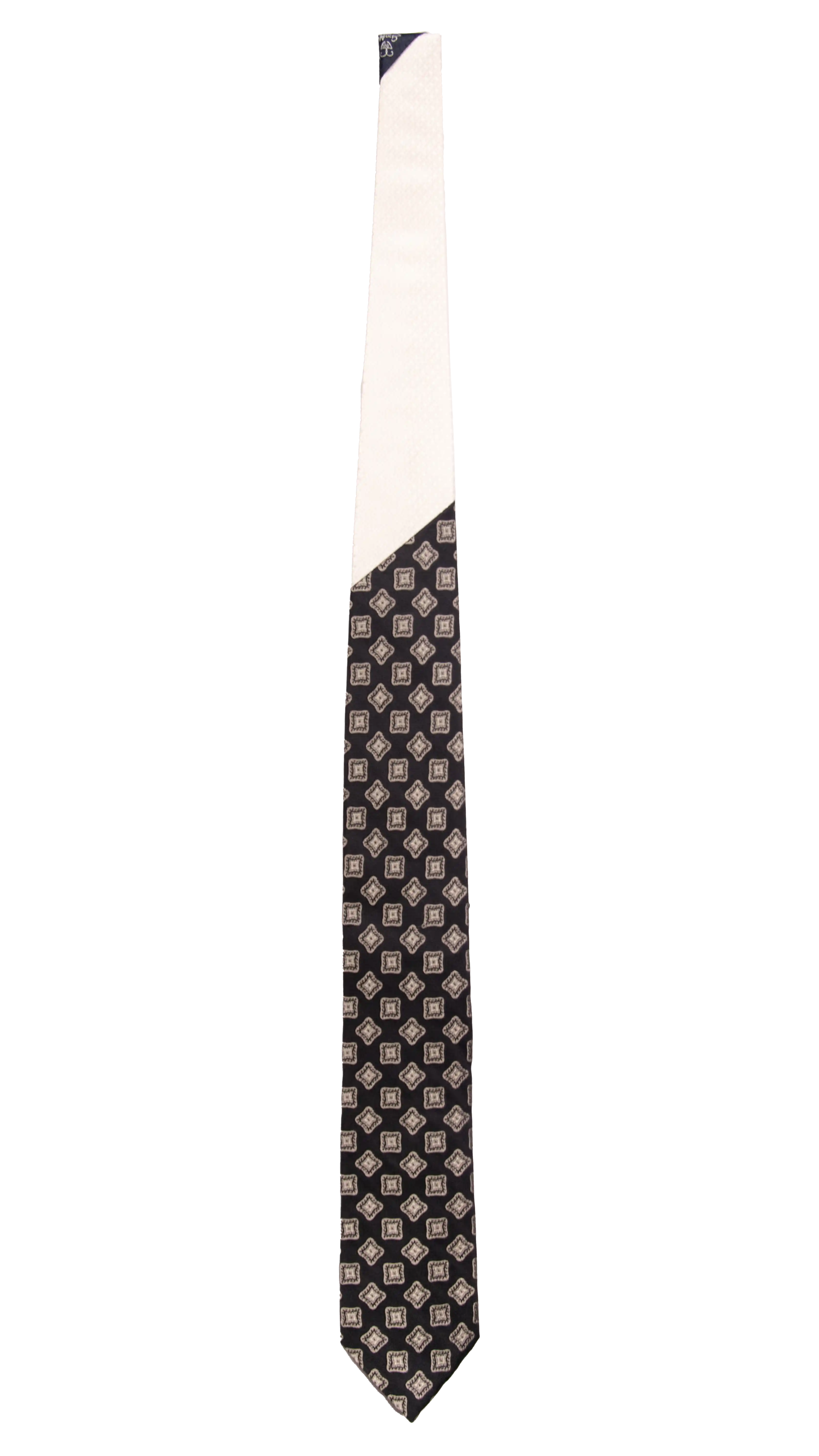 Cravatta Cerimonia Blu Fantasia Grigia Nodo in Contrasto Bianco Perla Made in italy Graffeo Cravatte Intera