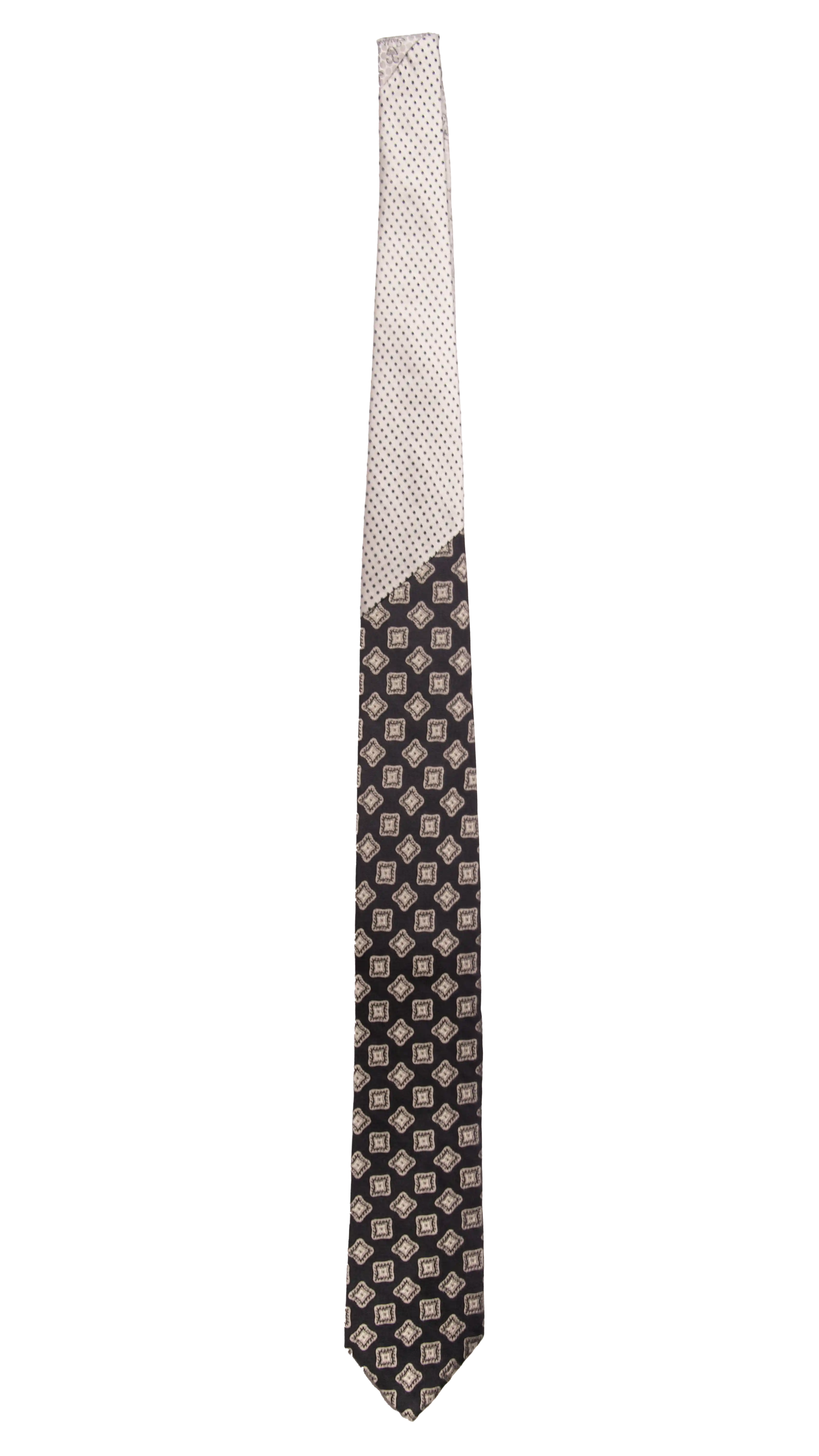 Cravatta Cerimonia Blu Fantasia Grigia Nodo in Contrasto Grigio Argento Pois Blu Made in italy Graffeo Cravatte Intera