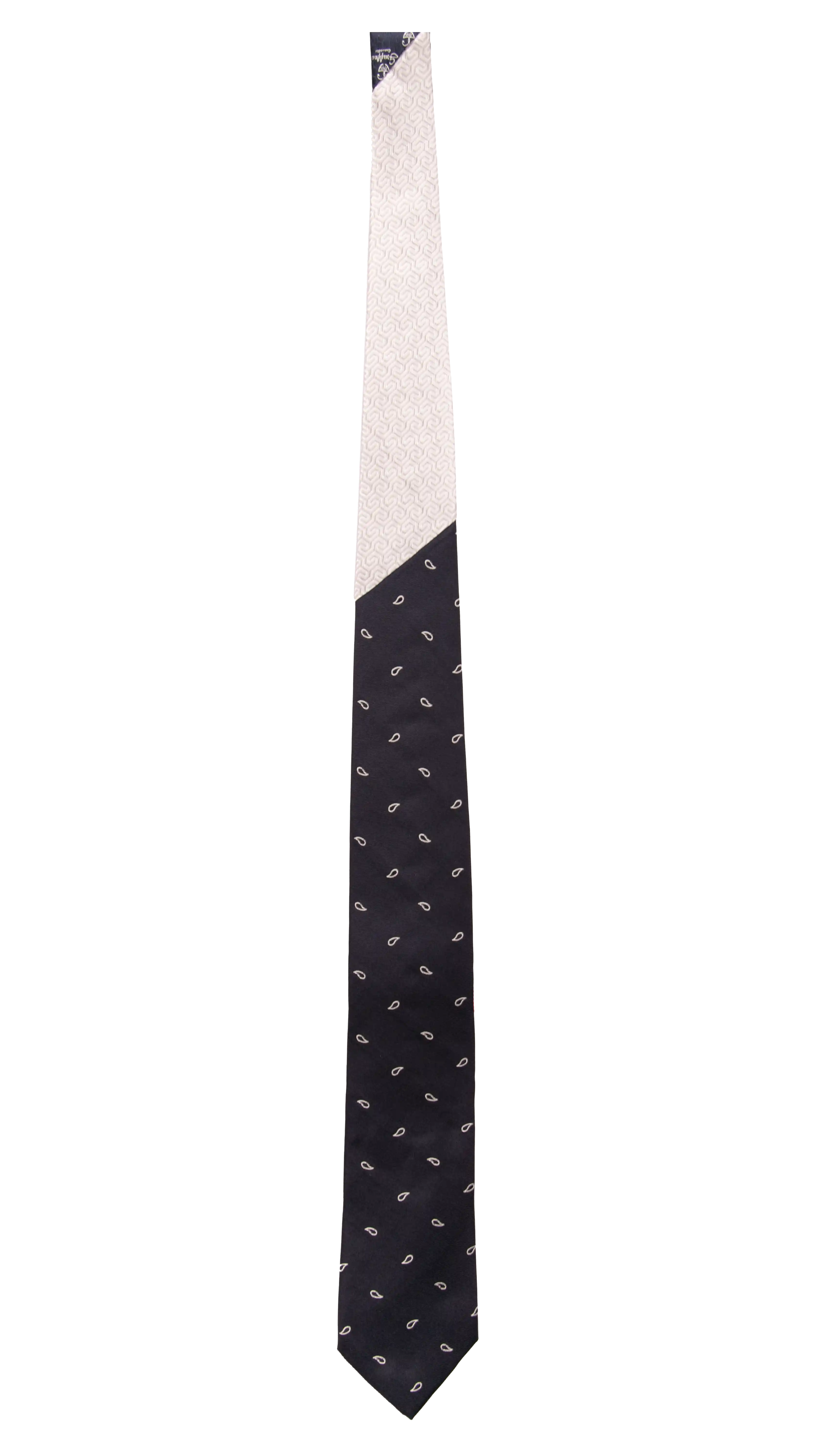 Cravatta Cerimonia Blu Fantasia Grigio Argento Nodo in Contrasto Grigio Argento Fantasia Blu Made in Italy Graffeo Cravatte Intera