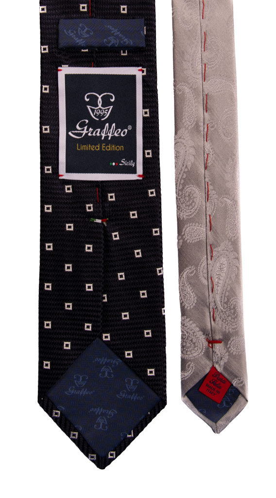 Cravatta Cerimonia Blu Fantasia Grigio Argento Nodo in Contrasto Grigio Argento Made in italy Graffeo Cravatte Pala