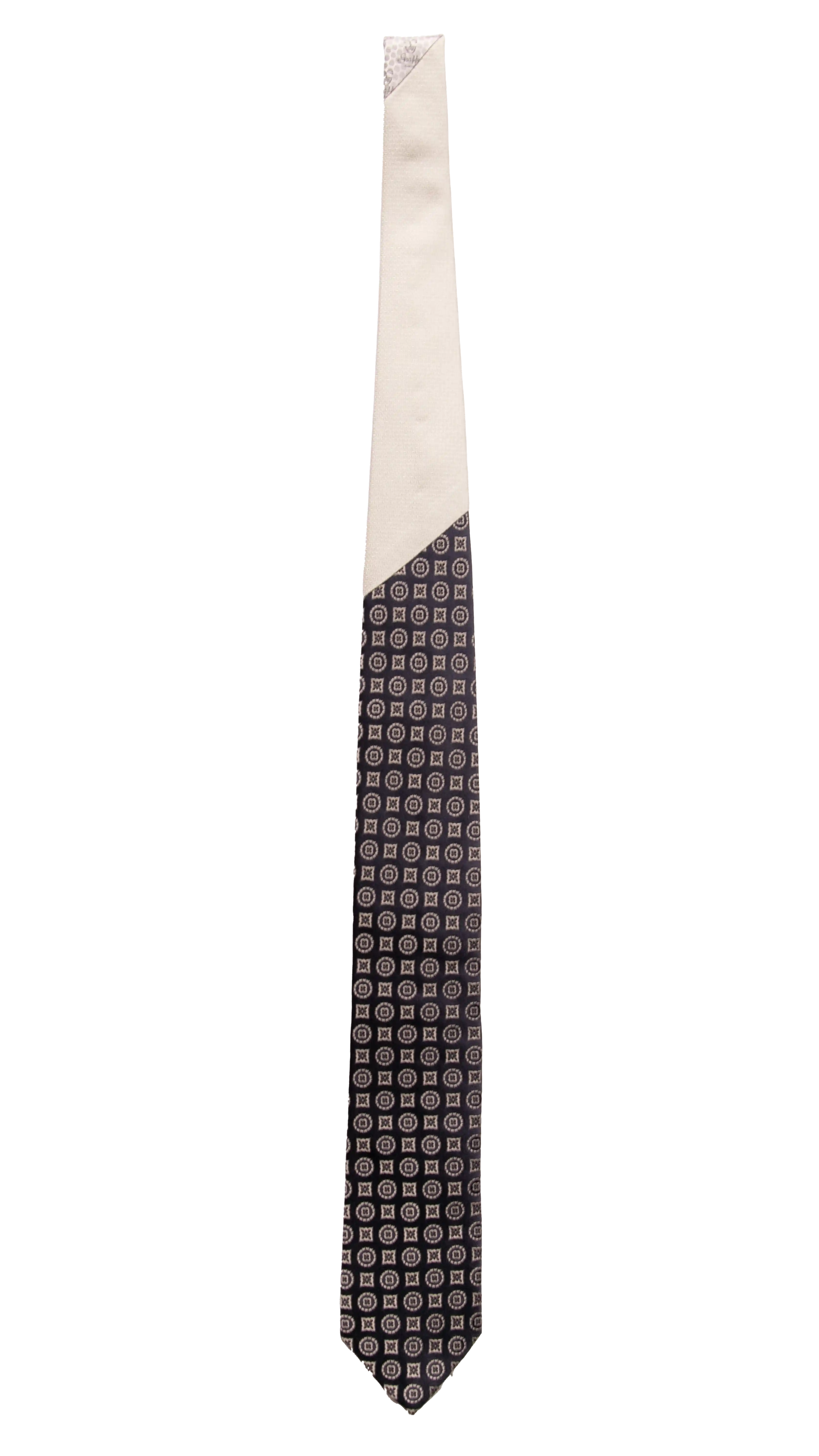 Cravatta Cerimonia Blu Fantasia Grigio Argento Nodo in Contrasto Grigio Made in Italy Graffeo Cravatte intera