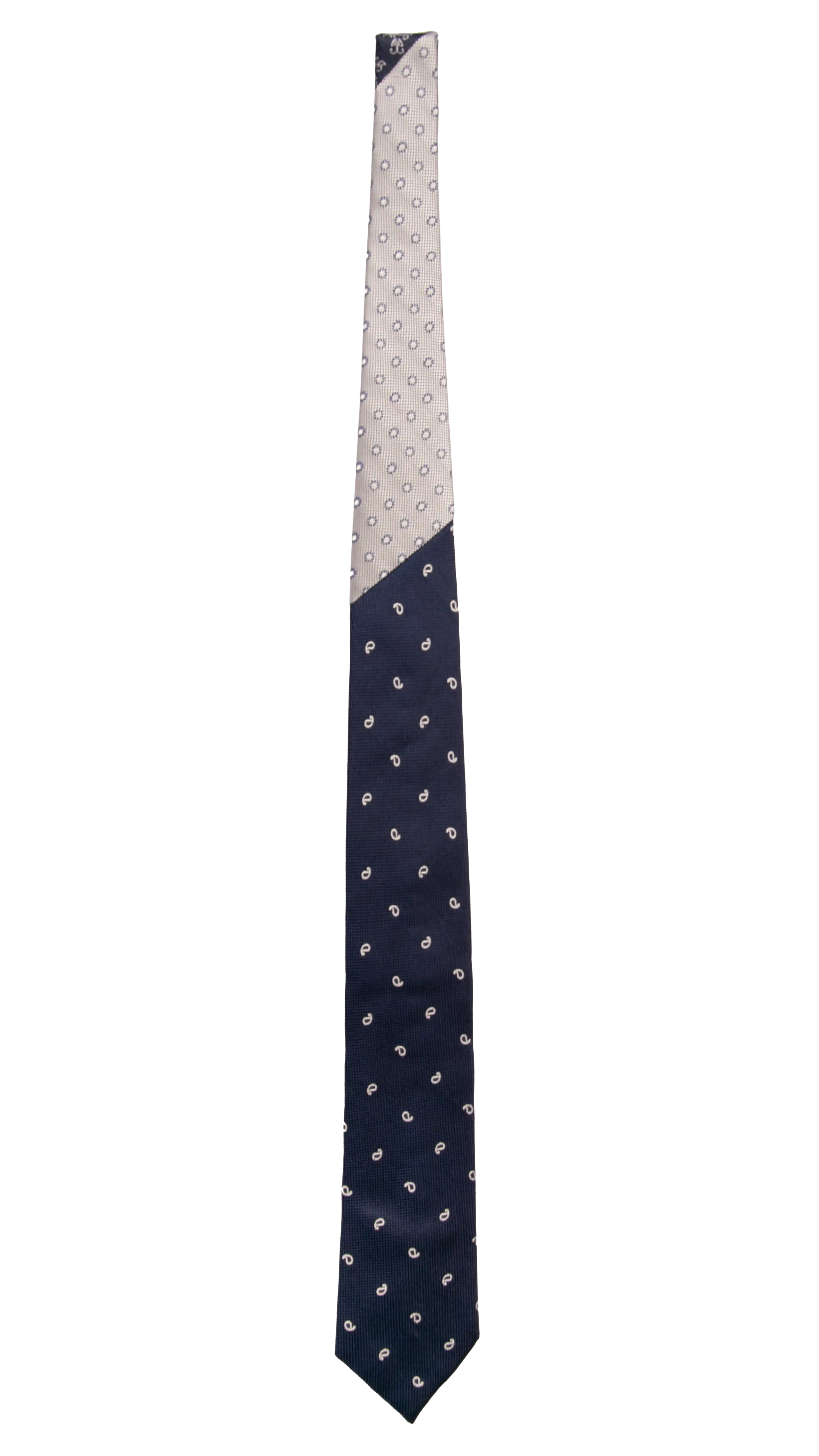 Cravatta Cerimonia Blu Paisley Grigio Argento Nodo in Contrasto Grigio Argento Fantasia Blu Made in Italy Graffeo Cravatte Intera