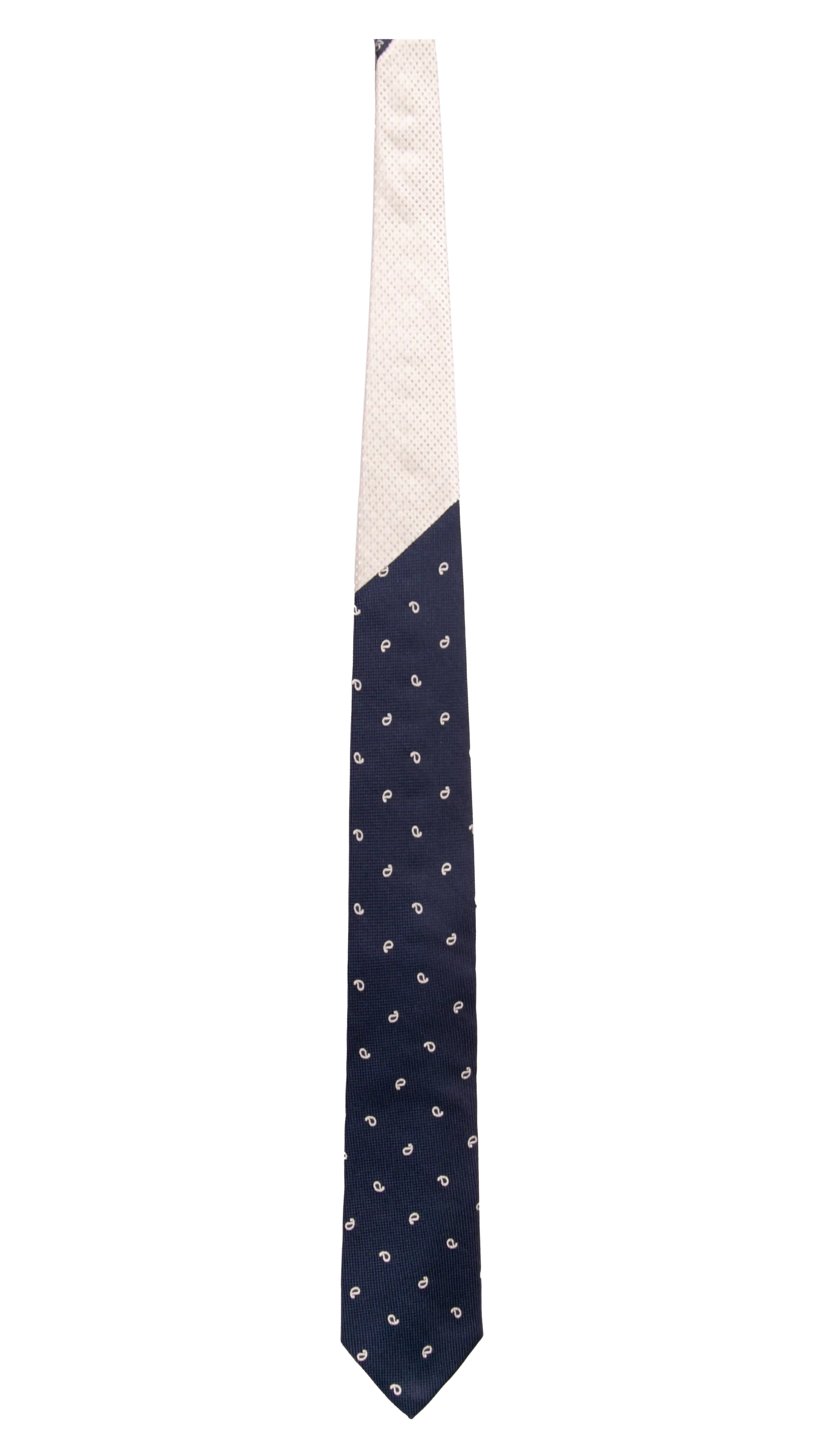 Cravatta Cerimonia Blu Paisley Grigio Argento Nodo in Contrasto Grigio Argento Fantasia Made in italy Graffeo Cravatte Intera