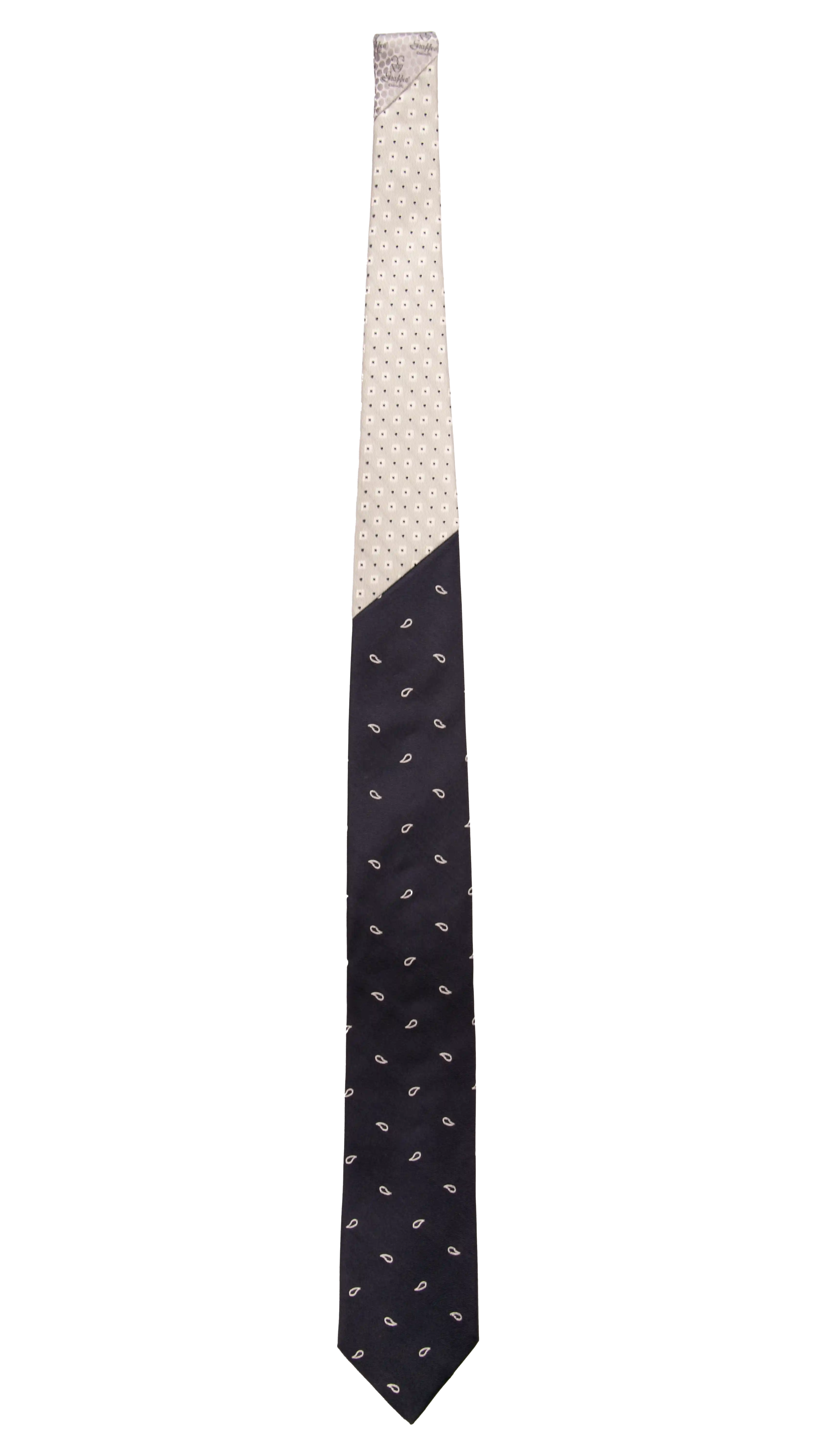 Cravatta Cerimonia Blu Paisley Grigio Argento Nodo in Contrasto Grigio Fantasia Blu Made in Italy Graffeo Cravatte intera