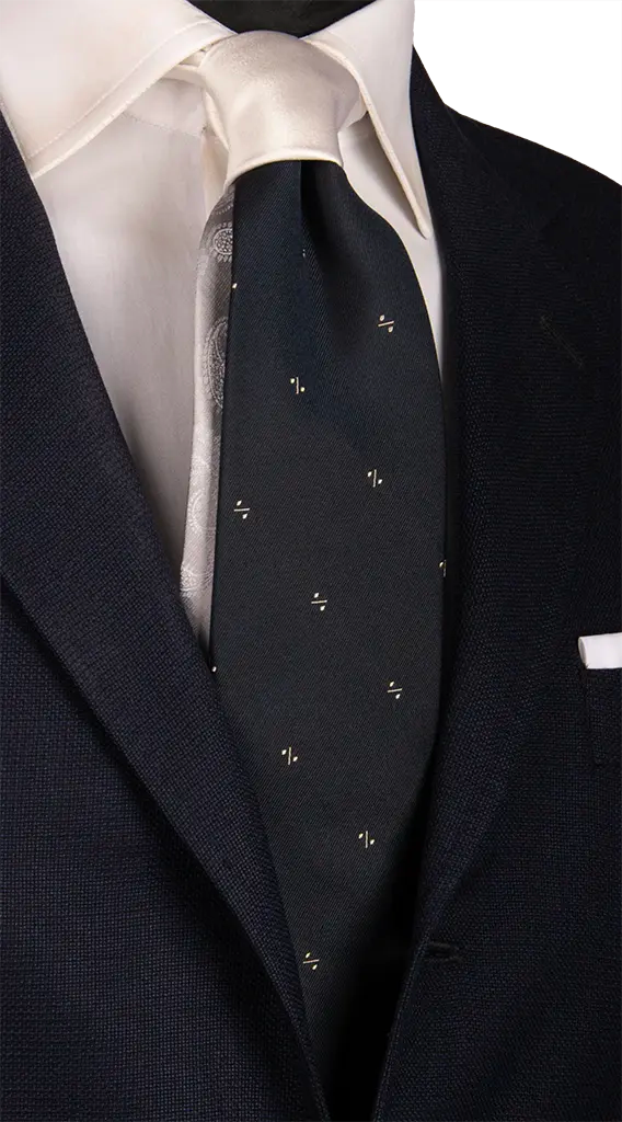 Cravatta Cerimonia Blu Scuro Fantasia Grigia Nodo in Contrasto Bianco Perla Made in Italy Graffeo Cravatte