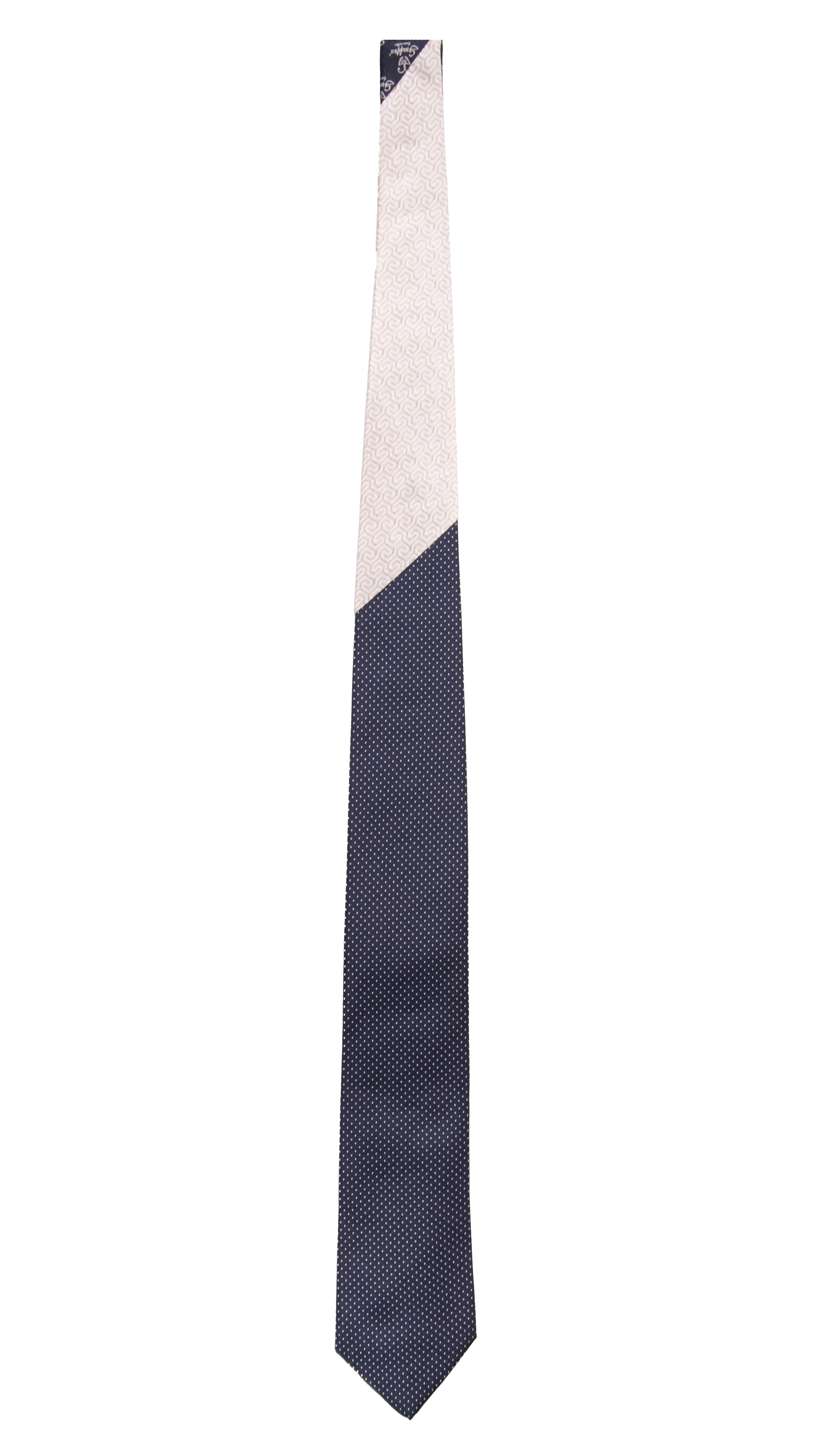 Cravatta Cerimonia Blu Pois Grigio Argento Nodo in Contrasto Grigio Argento Made in Italy Graffeo Cravatte Intera
