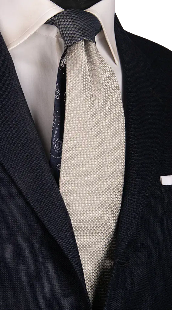 Cravatta Cerimonia Grigia Argento Fantasia Nodo in Contrasto Blu Grigio Made in Italy Graffeo Cravatte