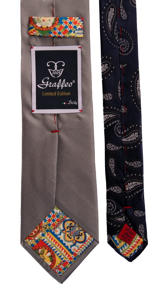 Cravatta Cerimonia Grigia Nodo in Contrasto Blu a Pois Grigio Made in Italy Graffeo Cravatte Pala