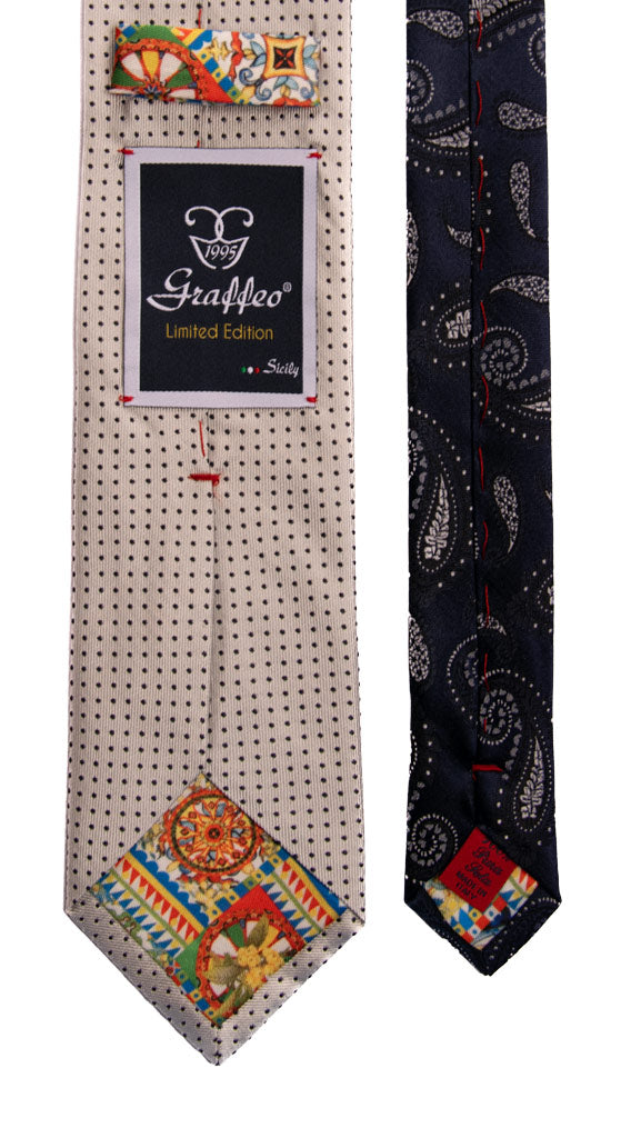 Cravatta Cerimonia Grigio Argento a Pois Blu Nodo in Contrasto Blu a Pois Grigio Argento Made in Italy Graffeo Cravatte Pala