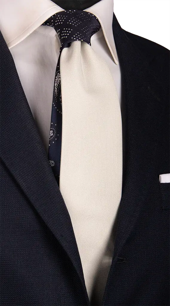 Cravatta Cerimonia Grigio Perla Nodo in Contrasto Blu Fantasia Grigio Argento Made in Italy Graffeo Cravatte