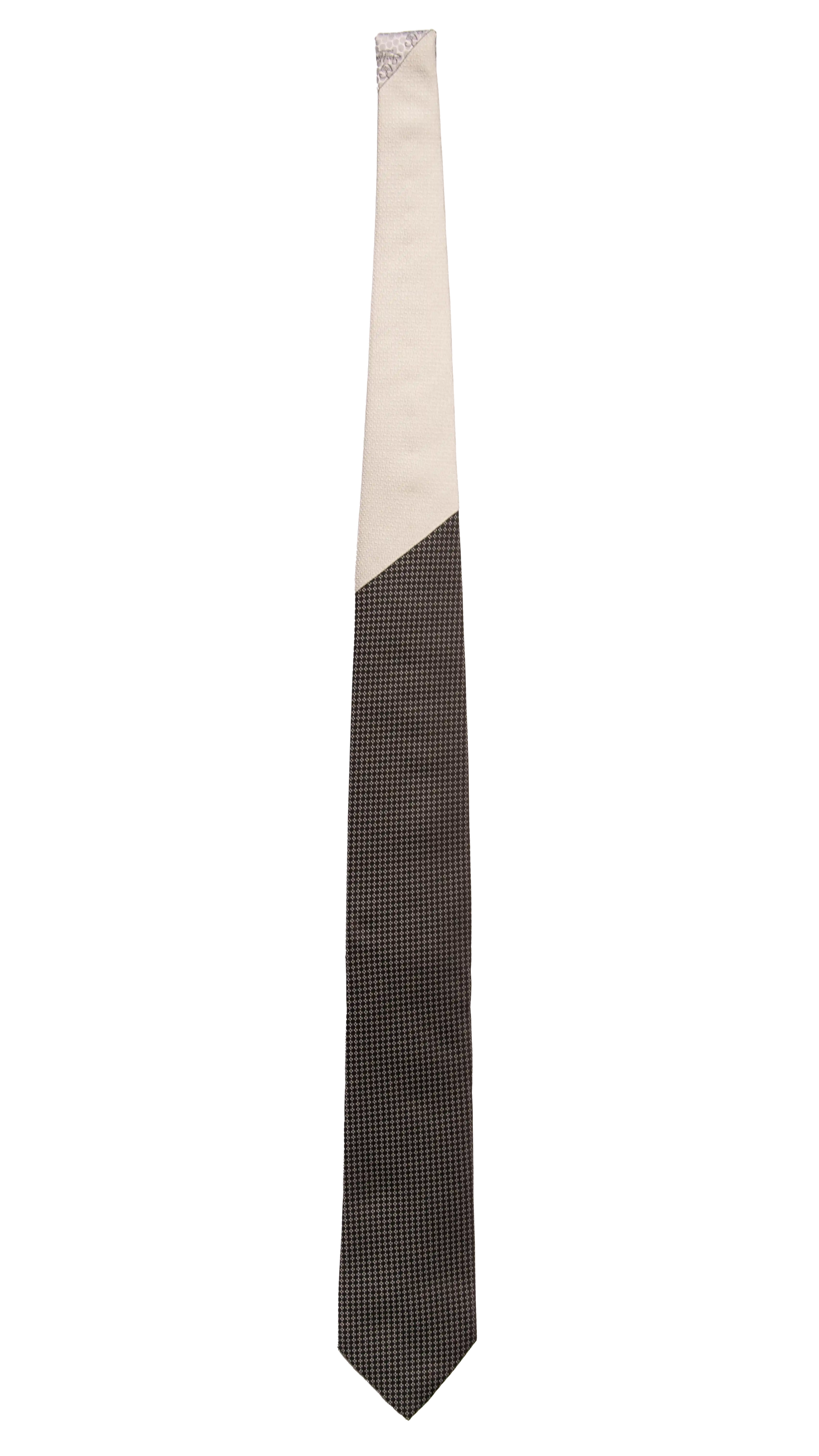 Cravatta Cerimonia Nera Fantasia Grigia Argento Nodo in Contrasto Grigio Argento Made in Italy Graffeo Cravatte Intera