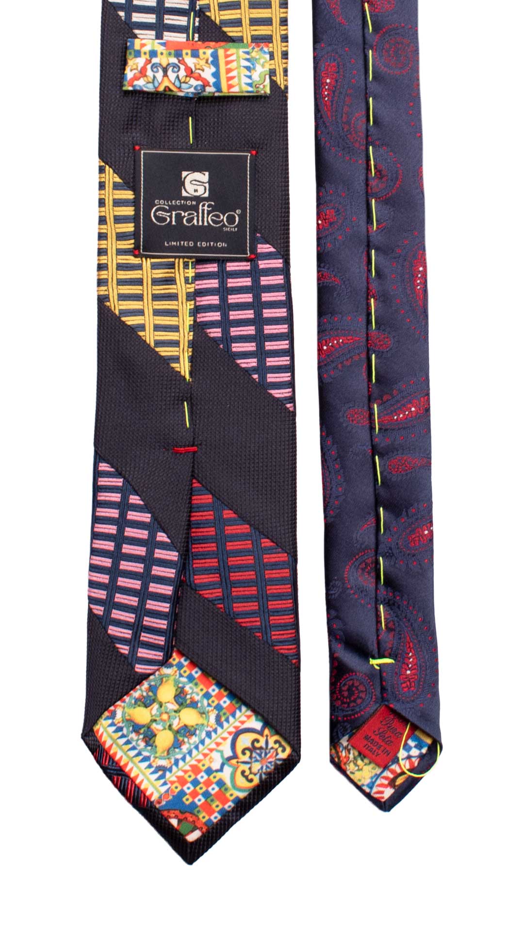 Cravatta-Mosaico-Patchwork-Regimental-di-Seta-Blu-Fantasia-Multicolor- PM1052
Pala