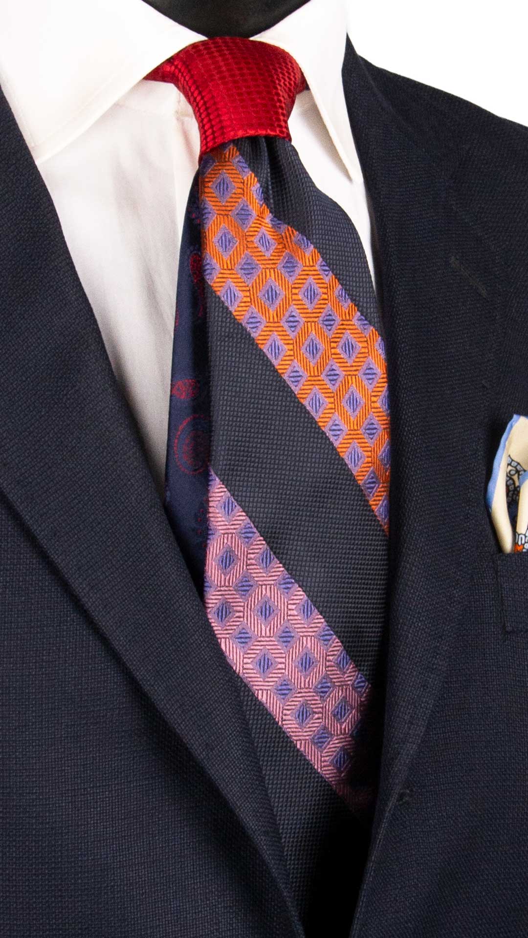 Cravatta-Mosaico-Patchwork-Regimental-di-Seta-Blu-Fantasia-Multicolor- PM1053